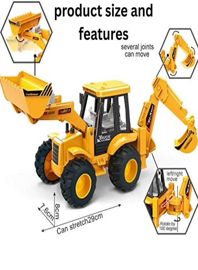 KRIMION Toy Construction Vehicle, Yellow and Black, Backhoe Loader, Dual Function Excavator and Dumper - Image 3
